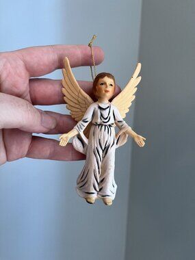 Vintage Angel Christmas Ornament Hard Plastic! HONG KONG! 4 1/2" LONG